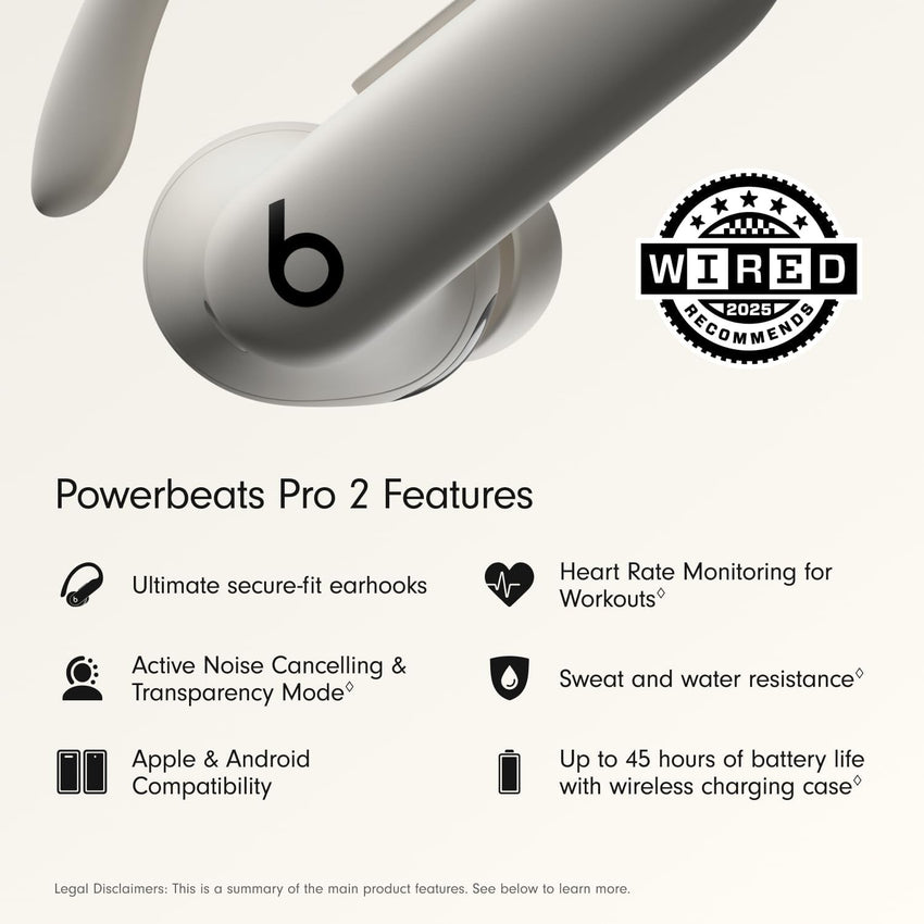 Powerbeats Pro 2 - Wireless Noise Cancelling Workout Earbuds with Secure- Fit Earhooks, Up to 45-Hour Battery with Charging Case, Sweat & Water Resistant, Heart Rate Monitoring - Quick Sand