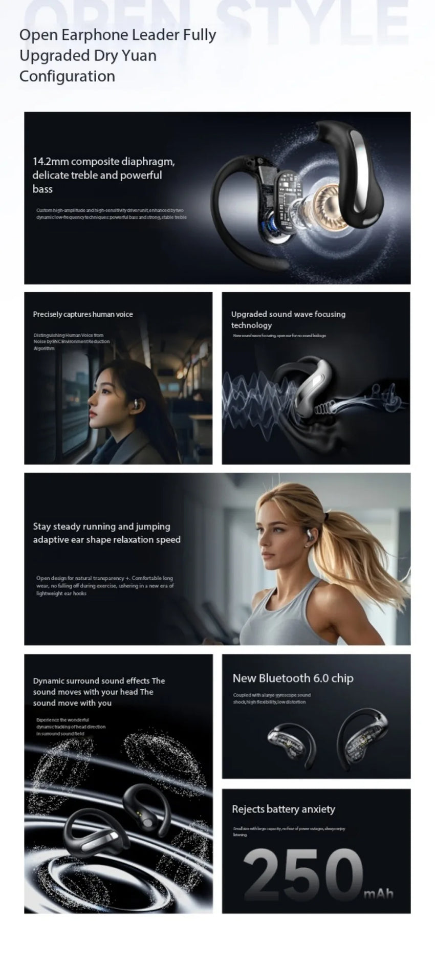 AI Translation Intelligent Open Earphone OWS Bluetooth 6.0 Ultra Long Battery Life ENC Noise Cancelling Sports Office Earphones
